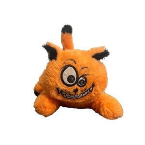 PULI Int VTG 9" ORANGE Black KITTY CAT Scary Silly Face PLUSH  Super SOFT